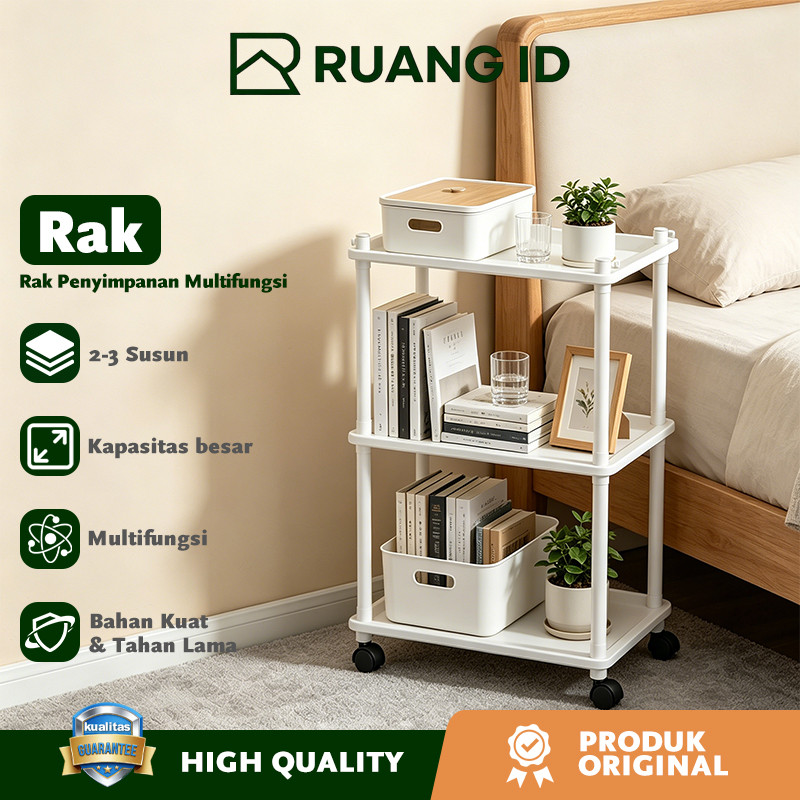 Rak Troli Serbaguna Rak Dapur Plastik Acsthetic Rak Susun Rak Serbaguna Rak Panci Putih 3 Layer