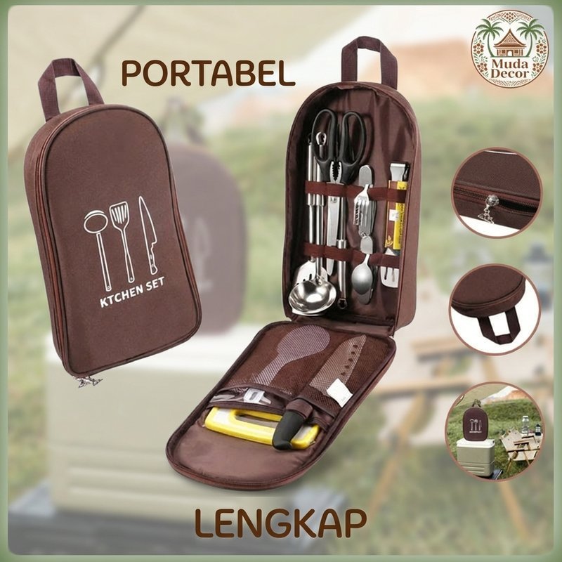 tas penyimpanan alat masak portable tahan air kompartemen rapi untuk camping hiking outdoor tahan