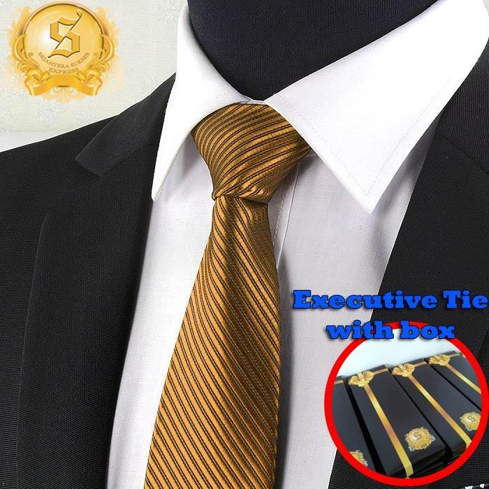 dasi pria instant tempel langsung pakai motif garis diagonal import - Gold kecoklatan terlaris