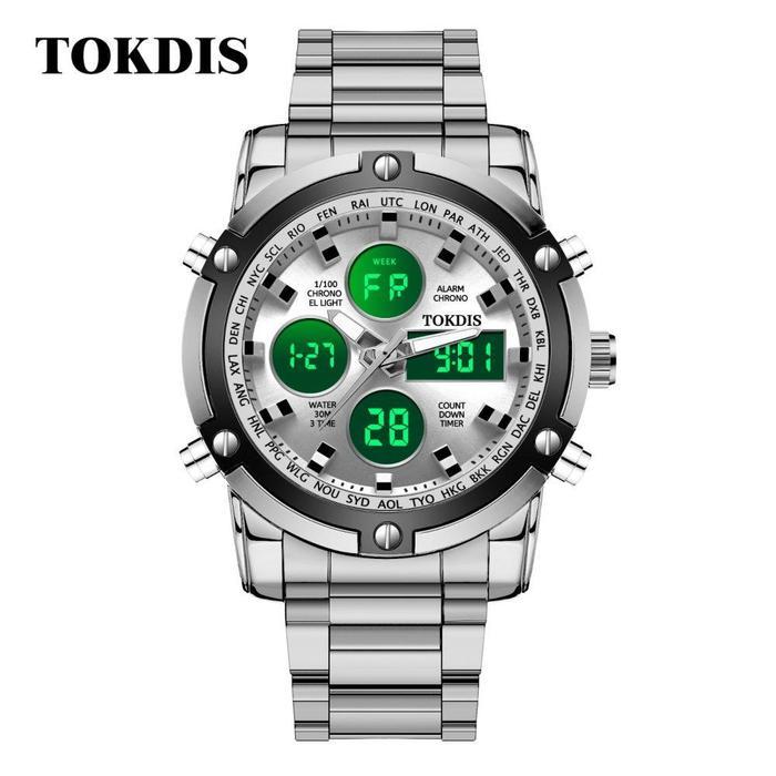 Tokdis Jam Tangan Pria 2576 Double Time Rantai Stainless Steel Water Resistant 3 ATM Kaca Watches - 