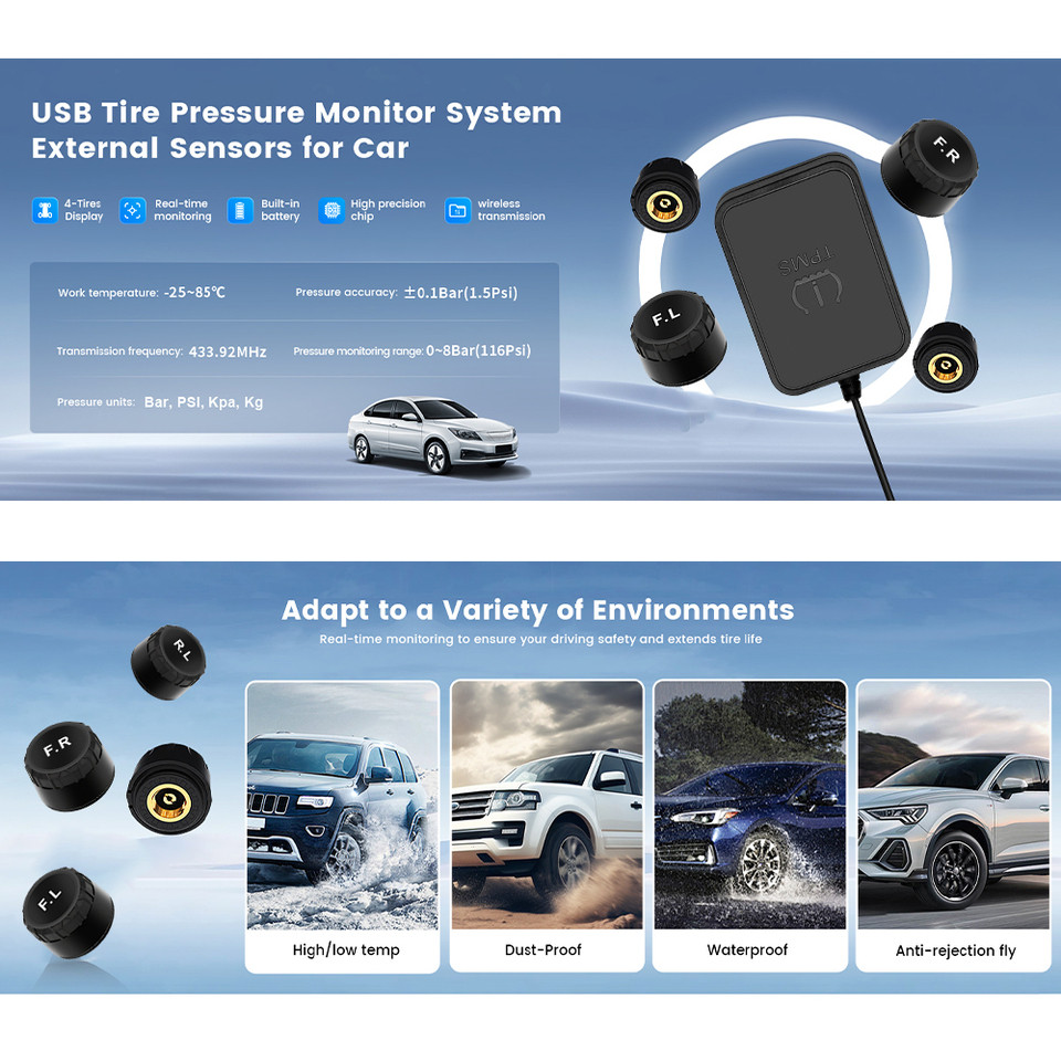 USB Android Car TPMS Wireless Transmission Tire Pressure Monitoring SystemAndroid Navigation TPMS Wi