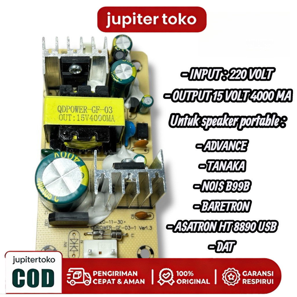 power suplai supply speaker aktif portable 15v 4000mA Tanaka DAT NOISE GMC ASATRON HT- 8890 USB GMC