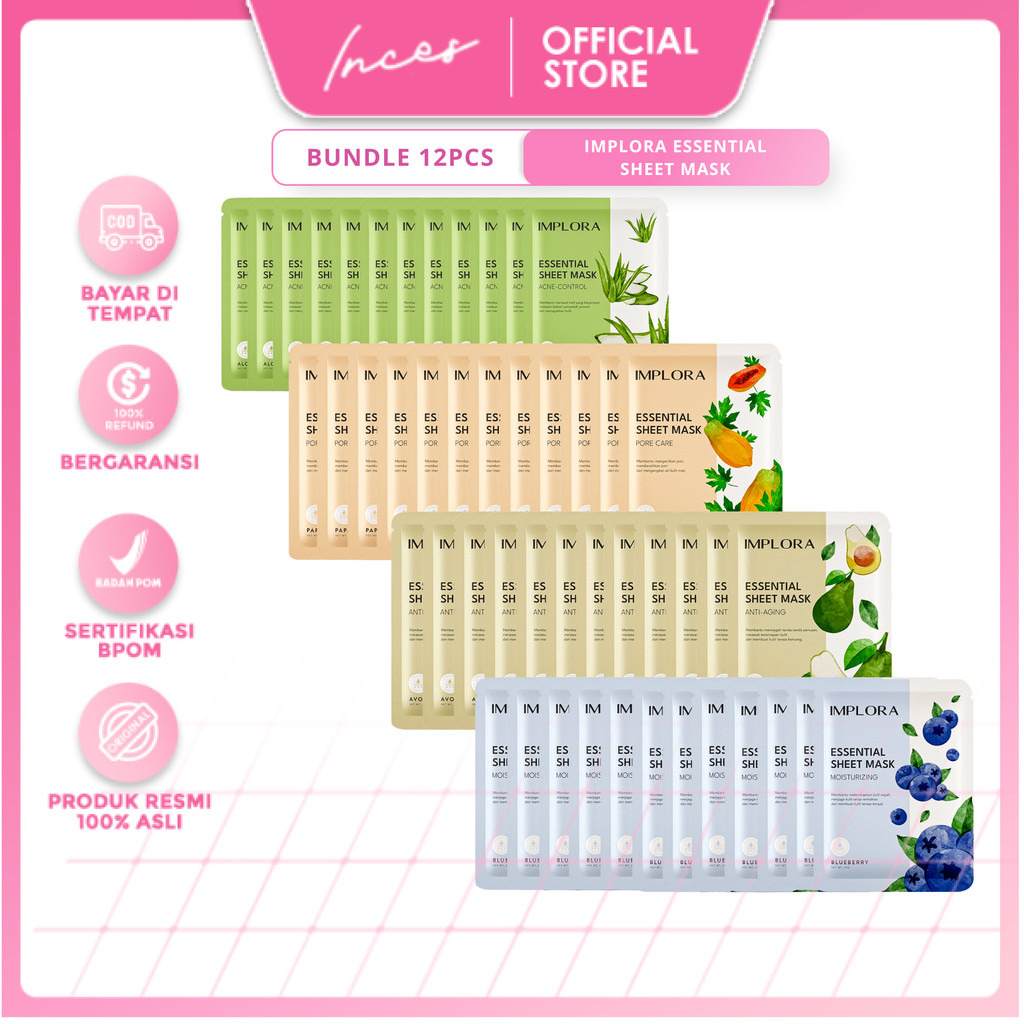 INCES - GROSIR 12pcs Implora Essential Sheet Mask