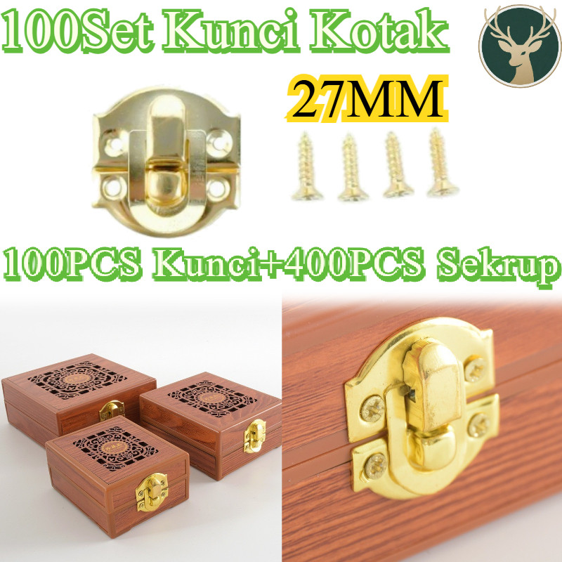 (Termasuk Sekrup)100Set 27x29mm Pengait Kotak Box Gaya Retro/ Kunci Kotak/ 27x29mm Kunci Box Pengunc