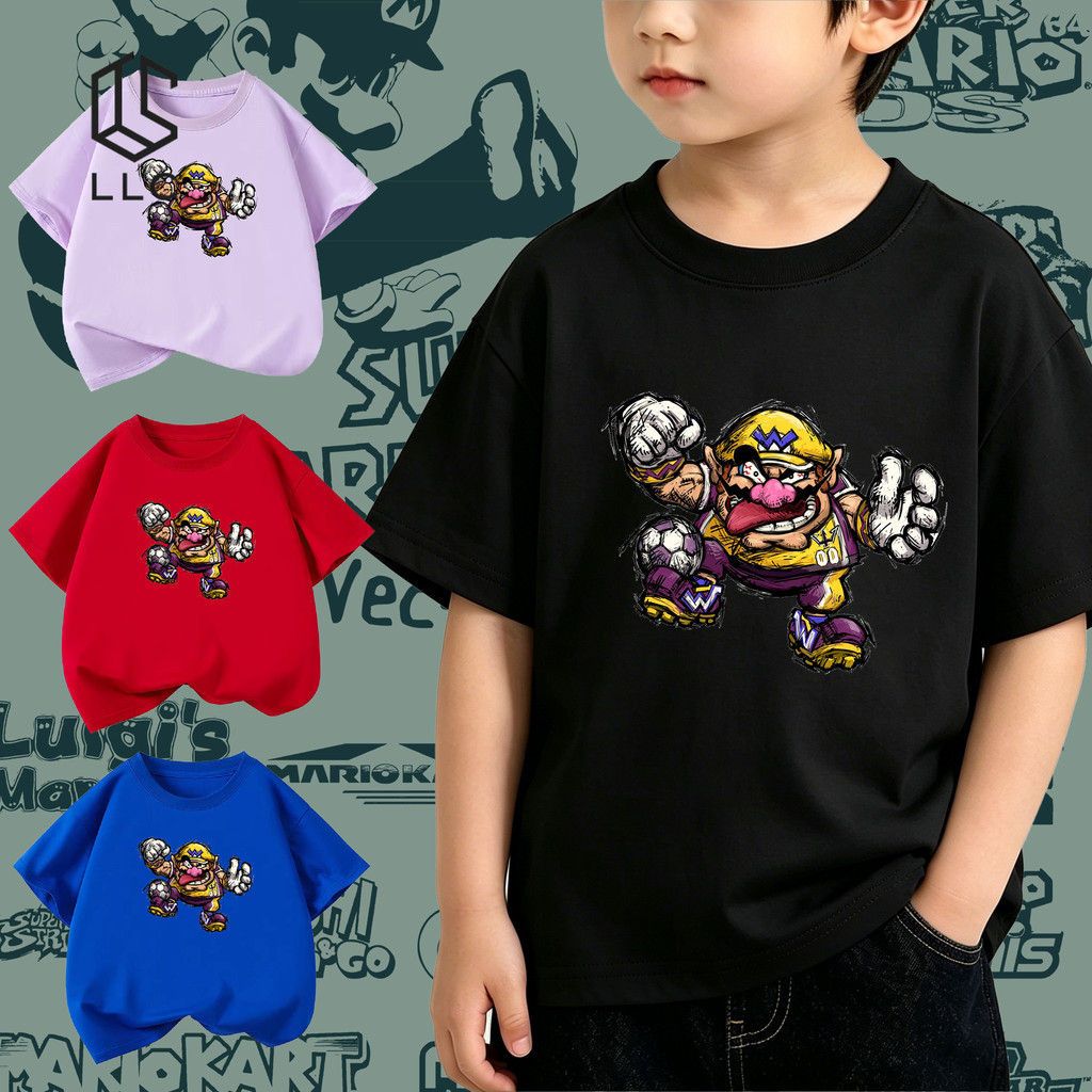 COD Kaos Anak Hitam Motif Wario baju anak laki laki 3 tahun Bermain Sepak Bola, Kaos Game Keren Leng