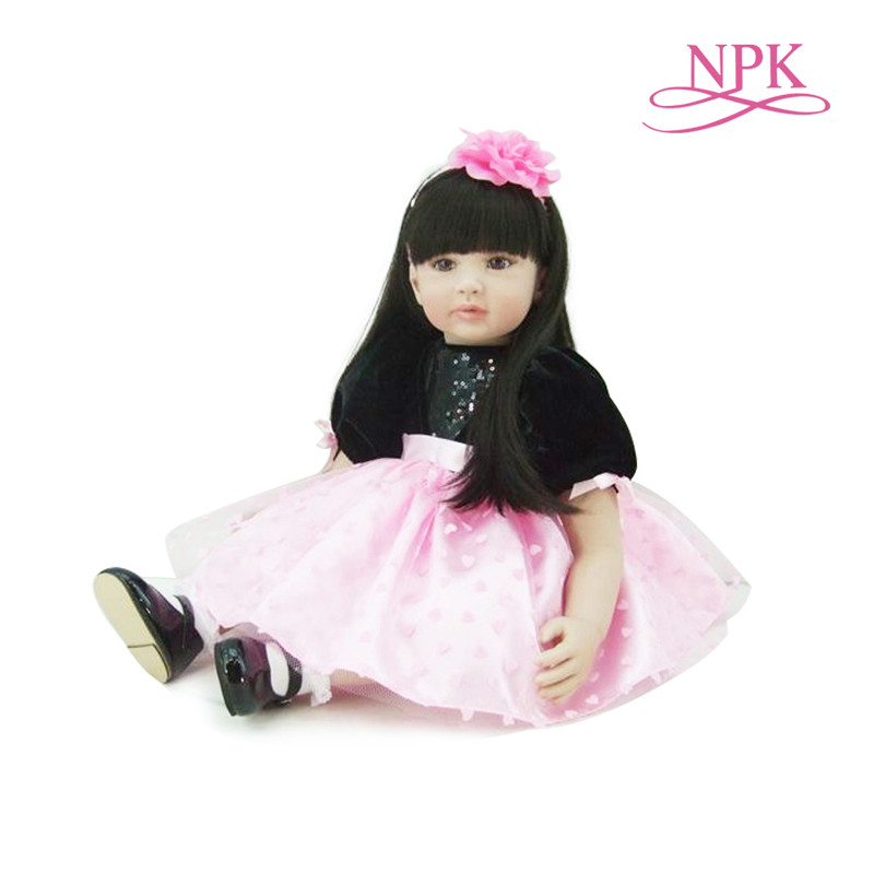 NPK 60CM  Hand made doll Boneca Reborn toddler baby girl doll Soft Silicone cloth body Lifelike Bebe