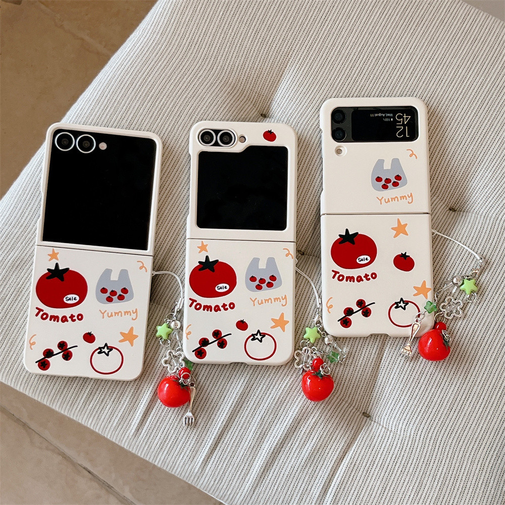 Casing Gantungan Tas Belanja Tomat 3D Kreatif Lucu untuk Samsung Galaxy Z Flip7 6 5 untuk Z Flip 4 Z