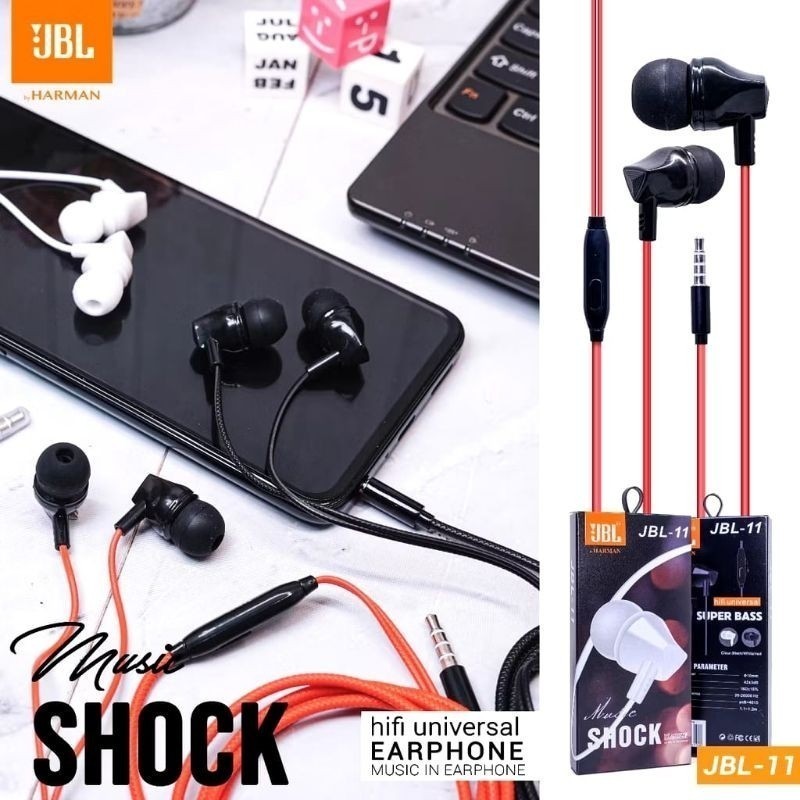 JC HF HEADSET HANSFREE JBL-11 ENJOY MUSIC SHOCK EXTRA SUPER BASS PACKING IMPORT Headset Termurah Ext
