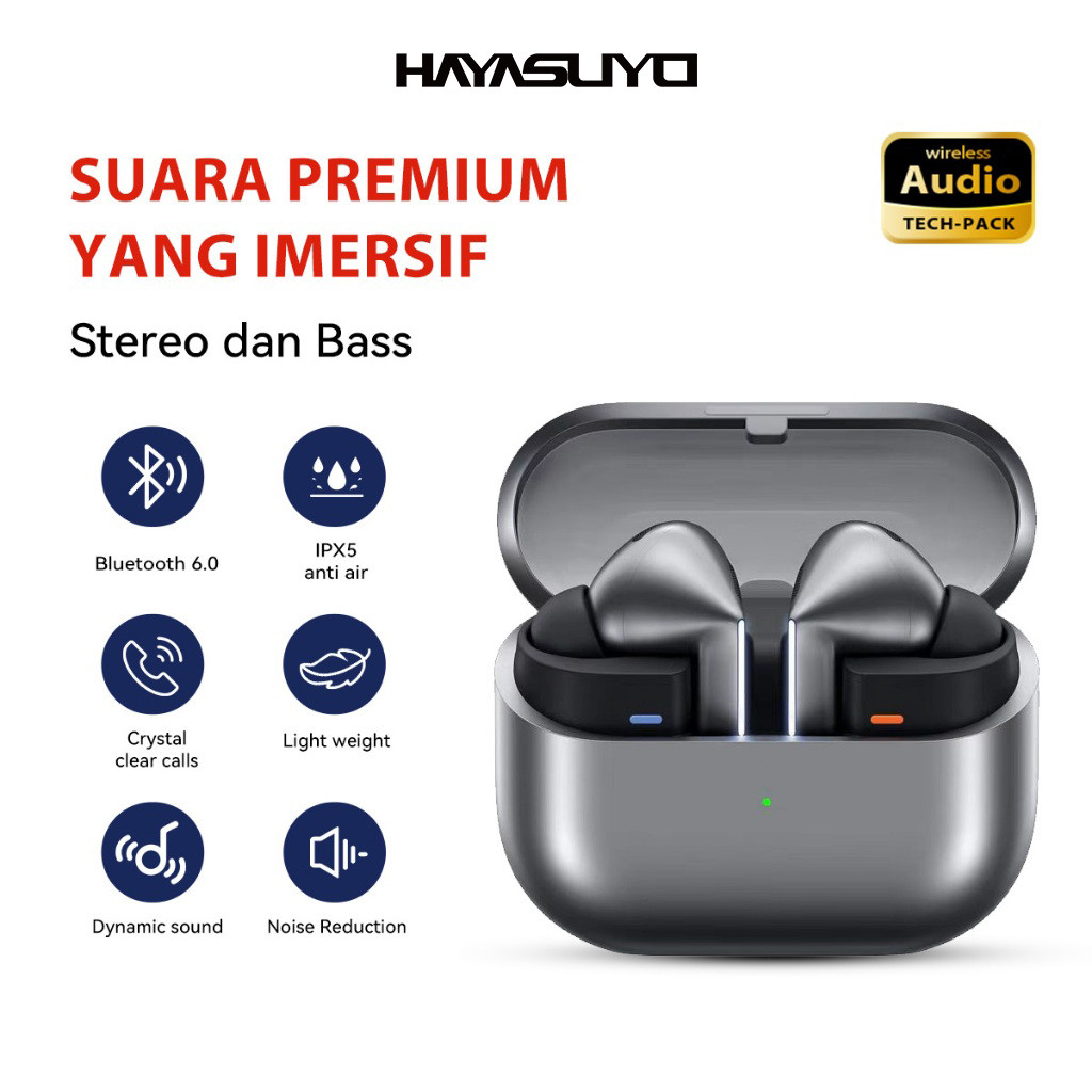 HAYASUYO Headset Bluetooth 6.0 ANC Stereo TWS Wireless 360 Audio Earbuds dan Bass  Suara lmersif den