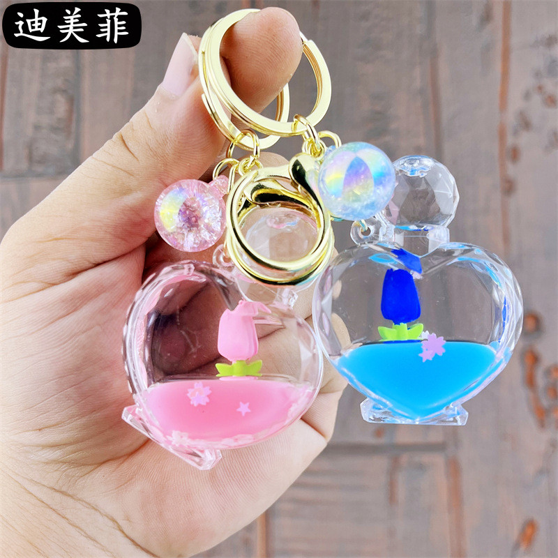 Minyak Tulip Cinta Parfum Botol Keychain Liquid Quicksand Botol Liontin Tas Sekolah Hadiah Aksesoris