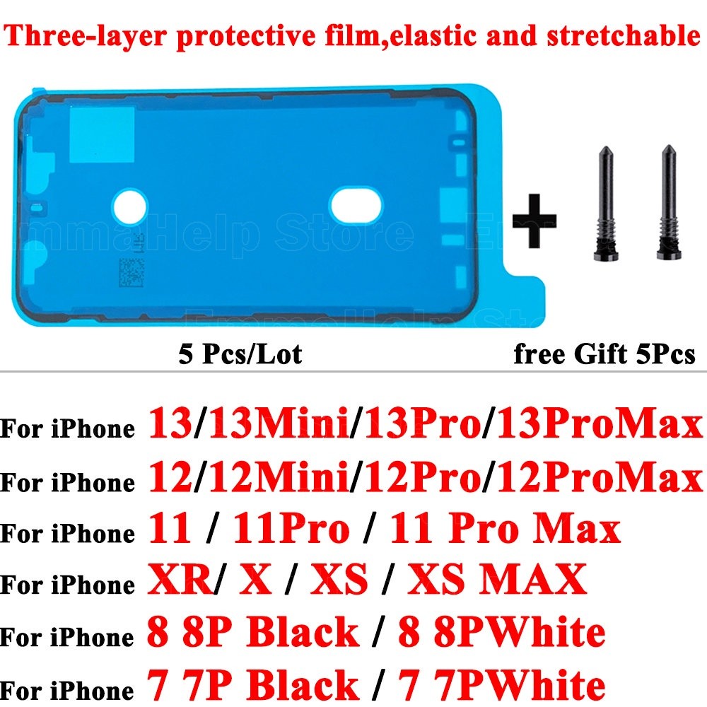 5pcs Stiker Perekat Tahan Air Untuk iPhone 11 12 13 Pro Max Mini X XR XS 7 8Plus Lem Pra-Potong Pita