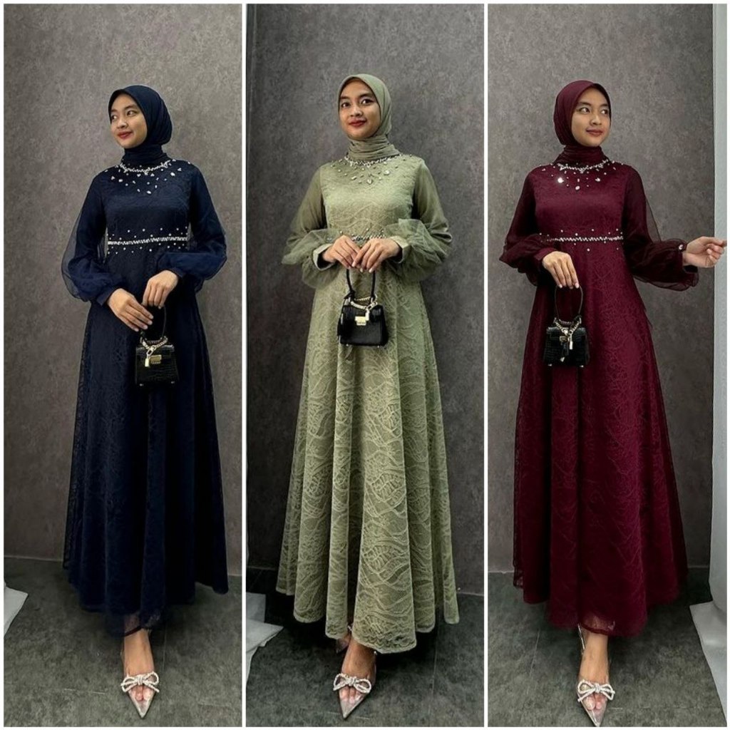 NADINE DRESS EXCLUSIVE Dres Gamis Gown Seragam Lebaran gamis kebaya brokat gamis kebaya model terbar