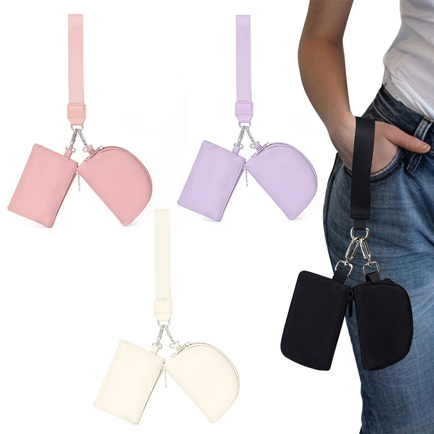 Dompet Wanita Clutch Wrist Bag Dual Pouch Tas Pergelangan Mini Dompet Kartu Atm Bank Portable Bahan