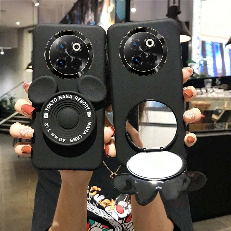 For ZTE Axon 60 Ultra Phone Case Fashionable Cartoon Mickey Mirror Stand Holder Soft Silicone for ZT