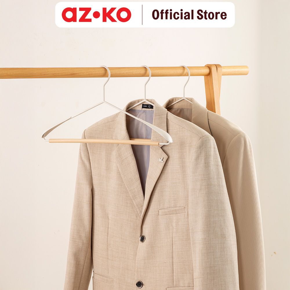 AZKO Stora Hanger Baju Coat Dengan Bar Kayu 42 cm Set 2 pcs - Putih Ivory Clothes Hanger Gantungan B