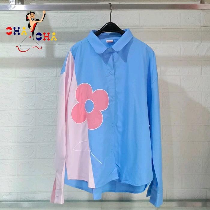 CHASHOP - 99K SALE Kemeja Ovesize   Daisy Bunga  / Kemeja Import Cotton Milky Casual Wanita  / Atasa