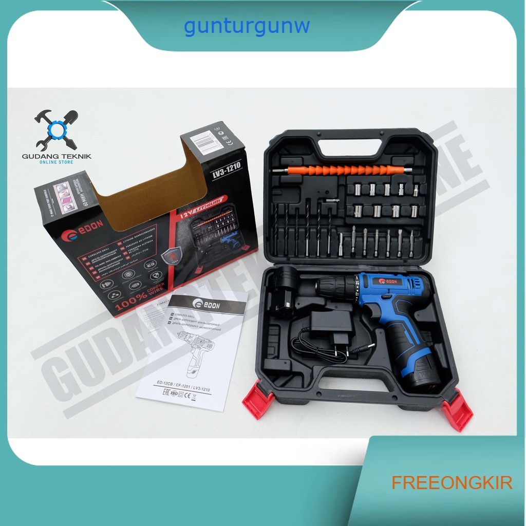 Bor Cordless Edon LV3 1210 / Mesin Bor Baterai Edon 12V Cordless Drill Edon 12 V LV3-1210