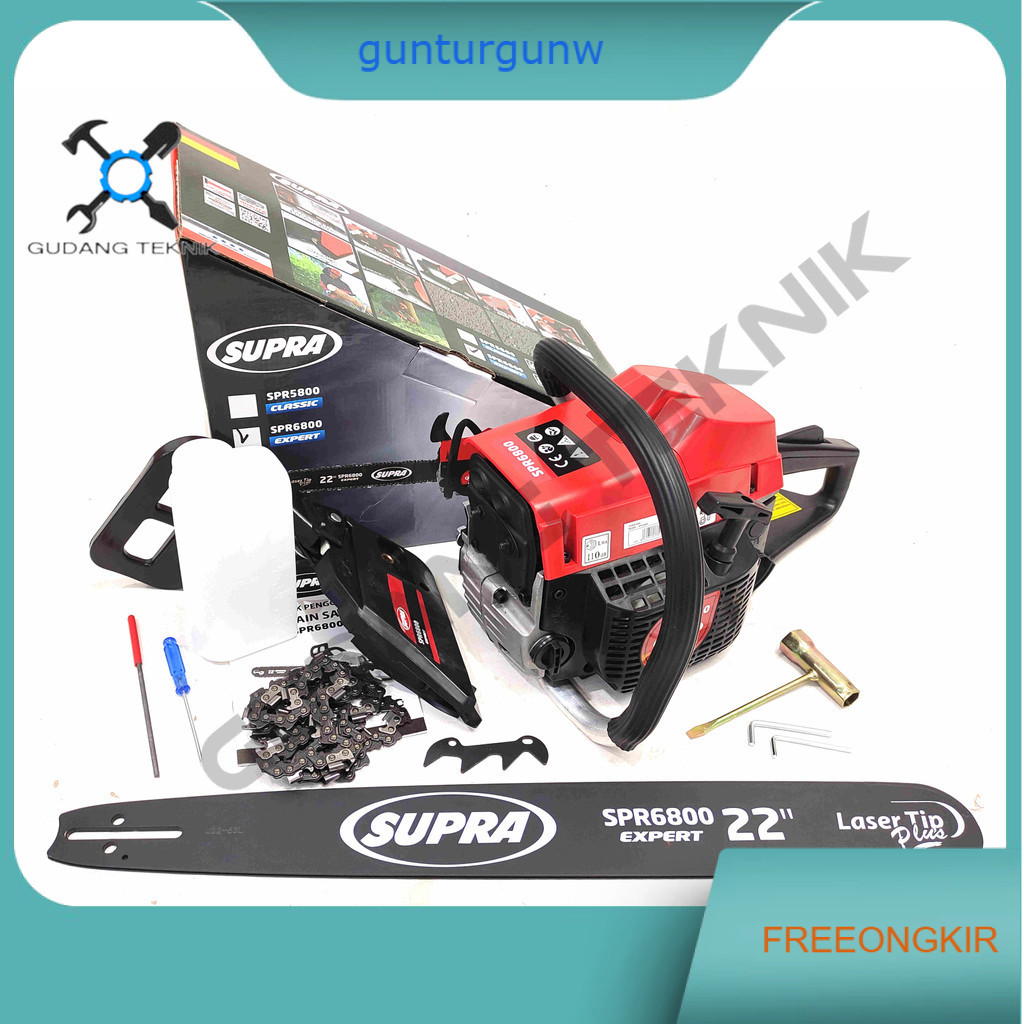 Mesin Gergaji Kayu Supra SPR6800 TIGER / Chainsaw Supra SPR6800 Chain Saw Laser Tip 22Inch TG6800 TI
