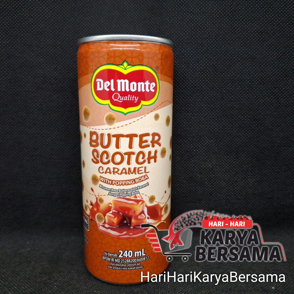 MINUMAN RINGAN DEL MONTE BUTTER SCOTCH CARAMEL WITH POPPING BOBA KALENG 240ML