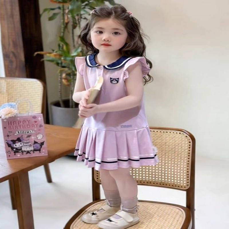 [Hutan Dongeng] Gaun Putri Anak Perempuan Rok Kuromi Baju Bayi Anak Gaun Ungu Leher Navy Anak