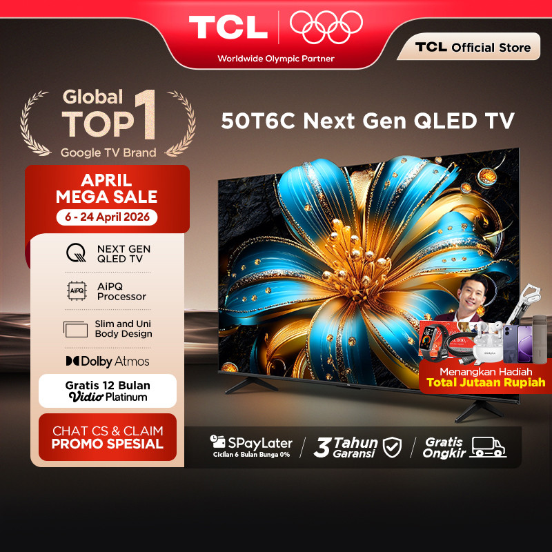 TCL Next Gen QLED 50 inch T6C - 4K Google TV - HVA Panel - HDR 10+ - Dolby Vision & Atmos - Google A