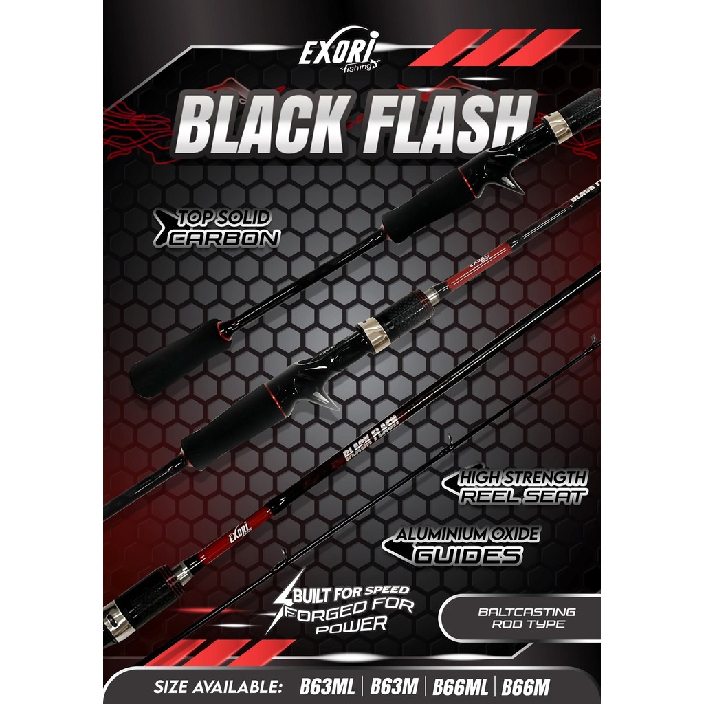 Joran BC EXORI Fishing BLACK FLASH 190 198 [25] Top Solid Carbon Blanks Bait Casting | Sungai Rawa R