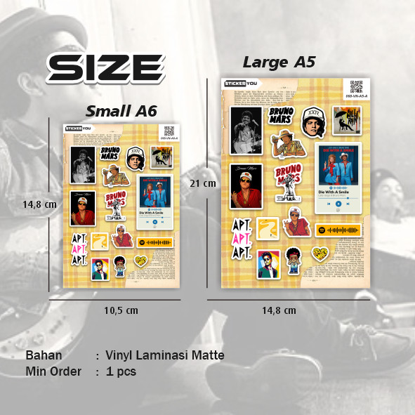 Stiker BRUNO MARS Aesthetic Pack | Stiker Vinyl Laminasi Premium | Anti Air