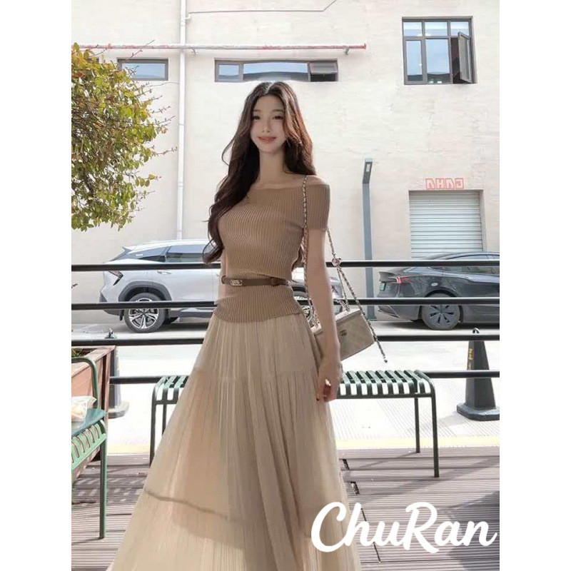 Chu Ran Set Atasan Dan Rok Retro Kelas Atas Baju Setelan Rok Wanita Terbaru