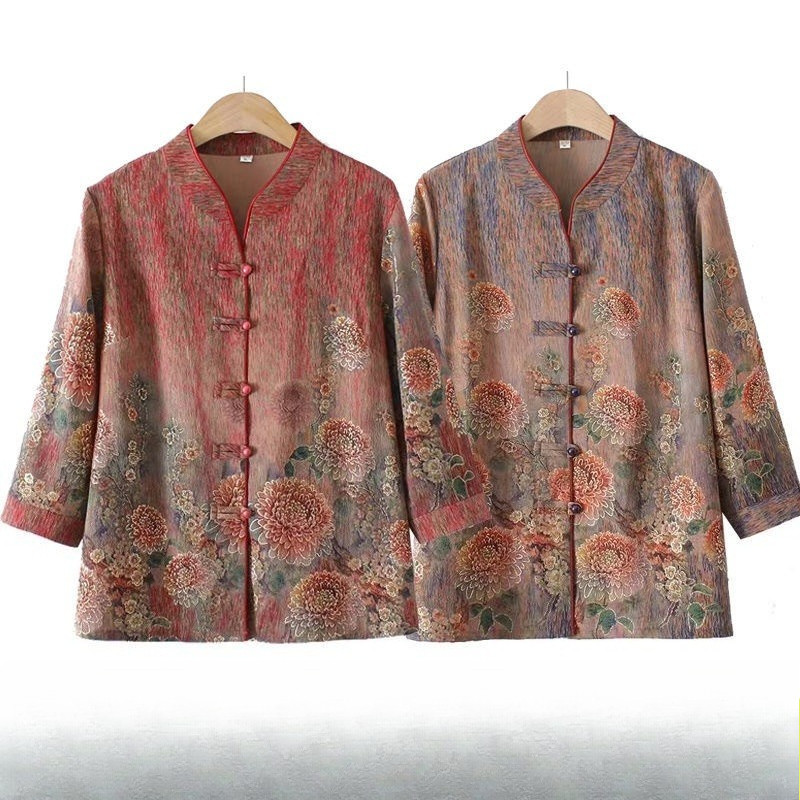 Gaun sifon musim panas nenek pakaian mumi wanita paruh baya dan lanjut usia