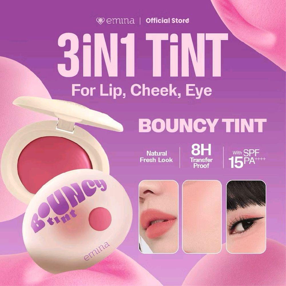 Emina Bouncy Tint Lip and Cheek 7.4g Perona Pipi - Blurry Lip Color,Lasting Stain,dilengkapi dengan 