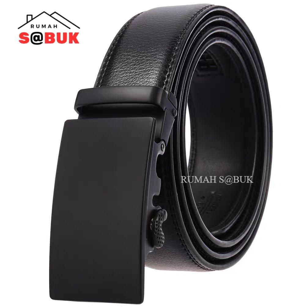 Ikat Pinggang Pria Kulit / Sabuk Pria Kulit Metal Buckle - Gesper Black Edition Besi Hitam