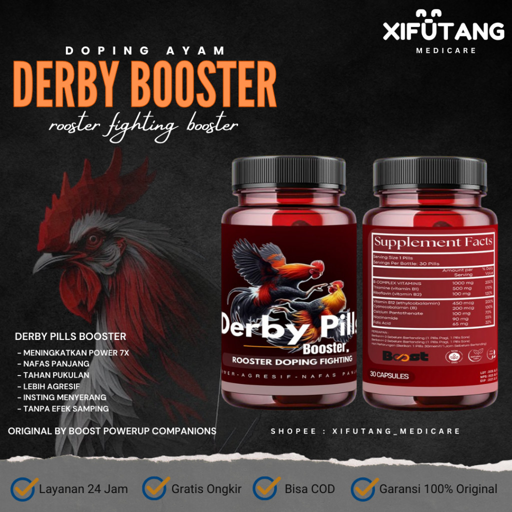 DERBY PILLS BOOSTER ORIGINAL DOPING KAPSUL VITAMIN SABUNG AYAM TAJI ADUAN PETARUNG IMOPRT THAILAND