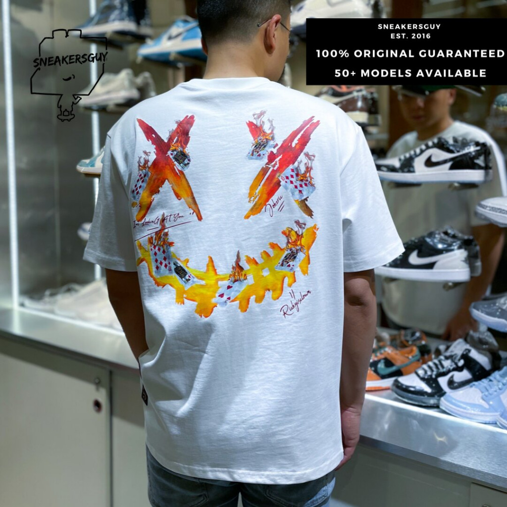 HOT RIC Ricky is Clown Flame Poker Burning Card White Tee Original
