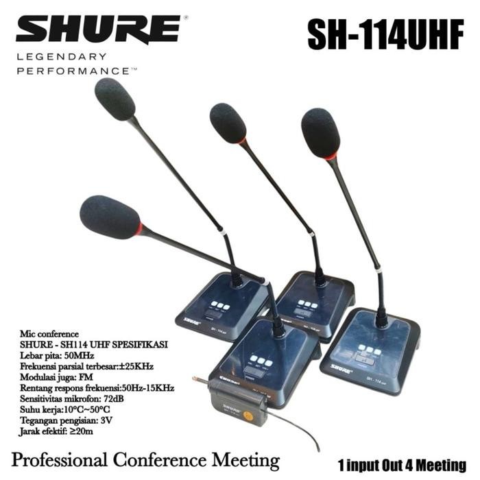Microphone 4 Channel Conference 4 Mic Meja Wireless Podium S H U R E SH - 114 UHF  Mikrofon Mik Wire