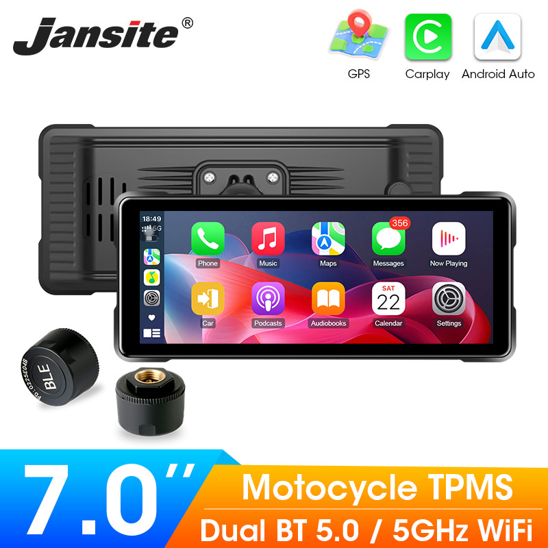 Srnubi 7" Motorcycle GPS Navigation Wireless CarPlay Android Auto Recorder Multimea IP67 Waterproof 