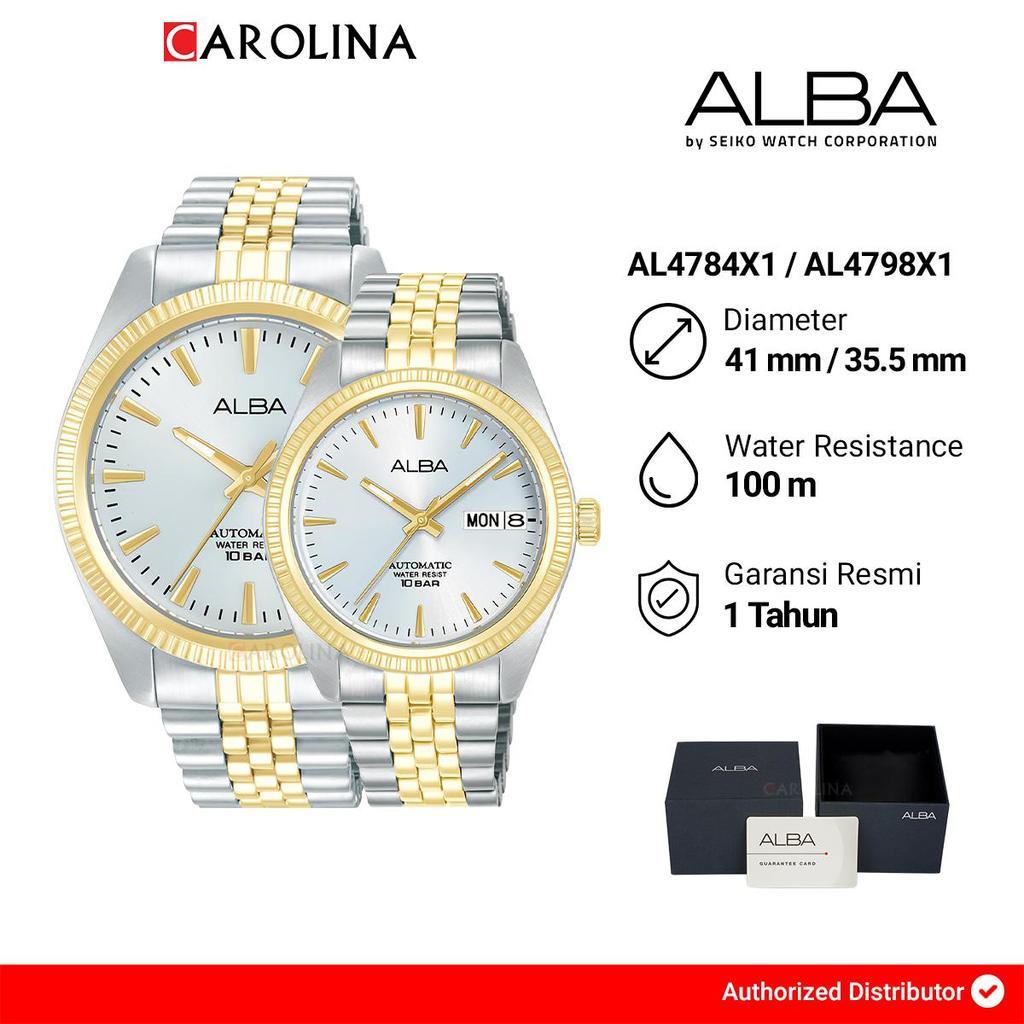Jam Tangan Couple Alba AL4784X1/AL4798X1 Silver Dial Dual Tone Stainless Steel Strap copy