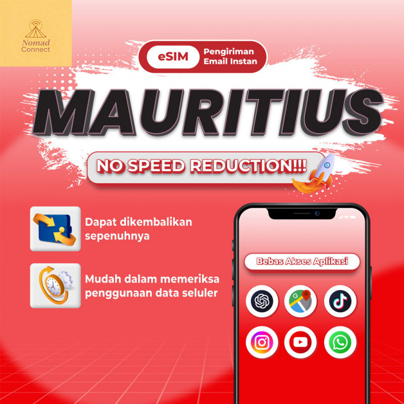 Nomad Mauritius esim Roaming 5G Data | 3-20GB 3-30Hari | Instant Email Delivery | High Speed Travel