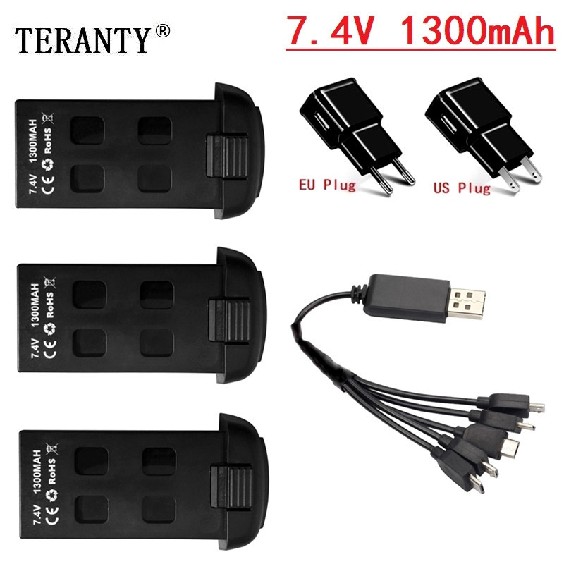 TERANTY 7.4V 1300mAh Lipo Battery and 5-in-1 charger For S166 S167 RC Drone Spare Parts for S167 RC 