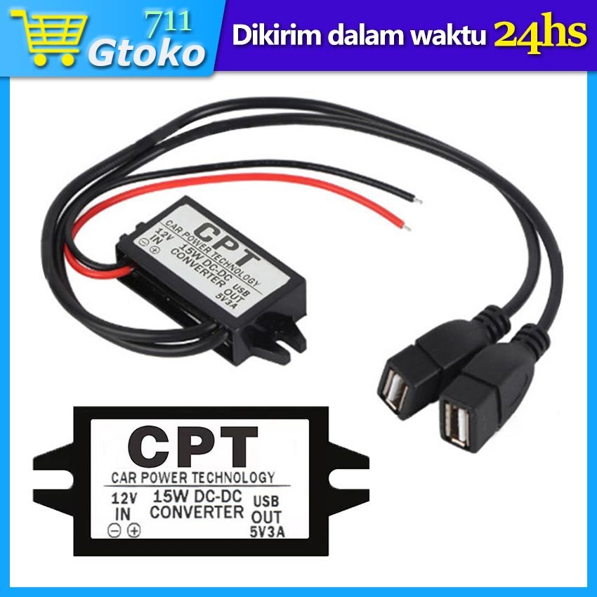 Step Down DC 12V To 5V Dual USB Output Converter Modul Konverter Penurun Tegangan 3A 12V To 5V