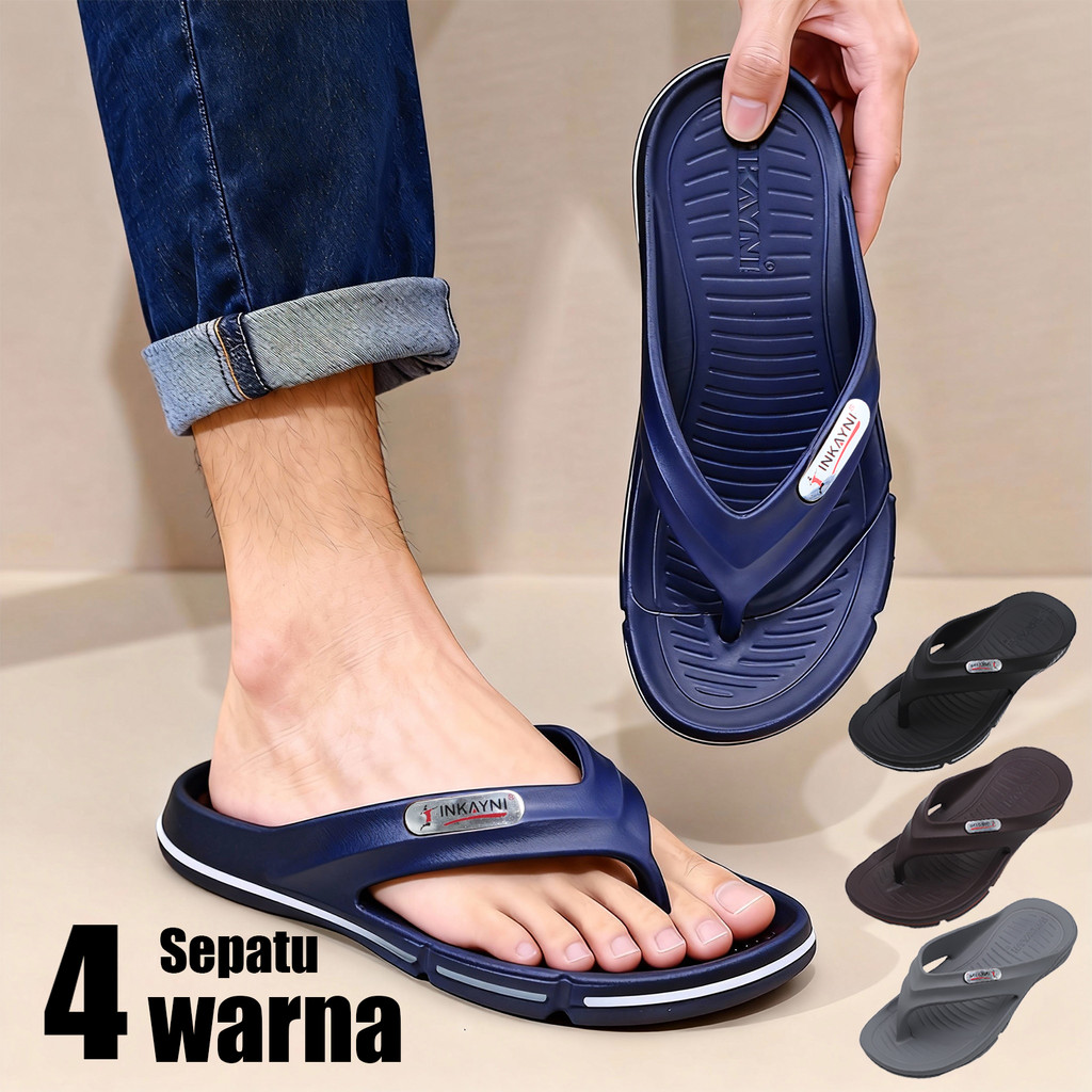 Inkayni Sandal Pria Full Karet Jepit Sandal Karet Pria Empuk Tebal Sandal Jepit Pria Anti Slip Dan A