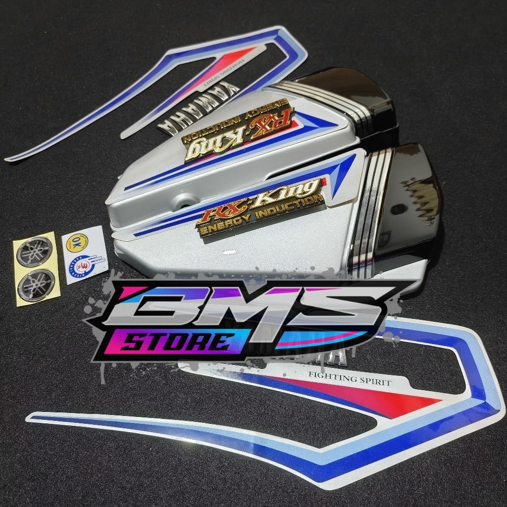 Striping stiker yamaha rx king 2001 warna silver / box aki rx king / rx king 2001 silver emblem atom