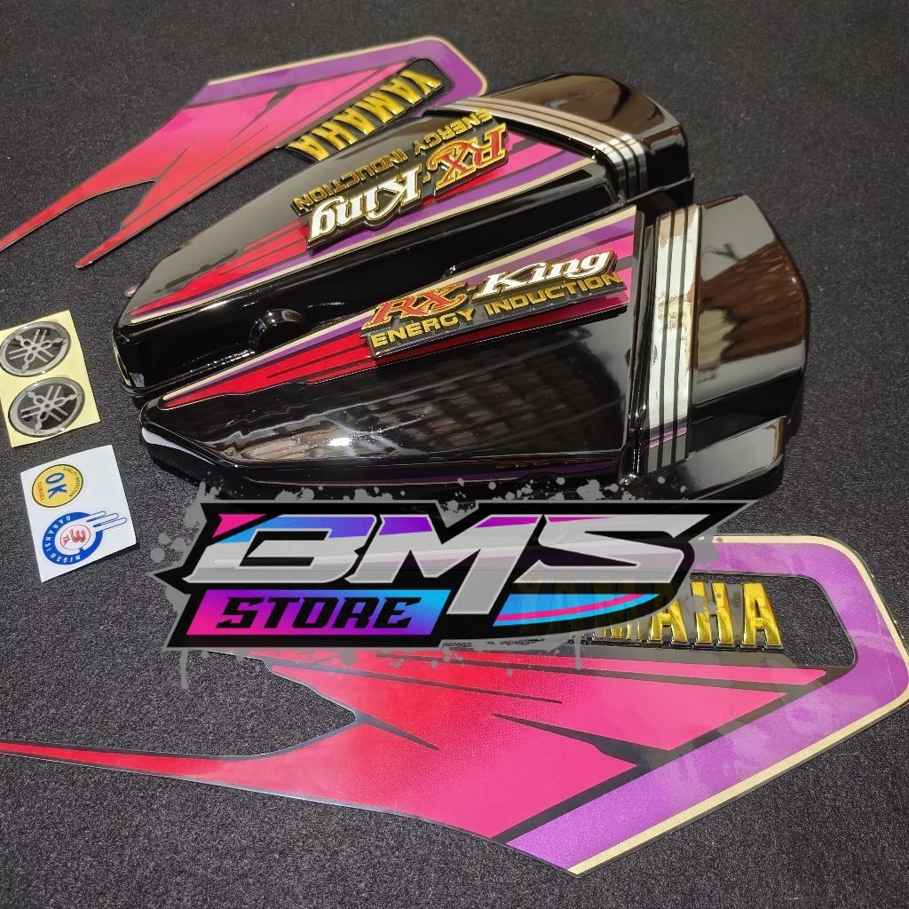 Striping yamaha rx king 1995 warna merah / box aki rx king warna hitam glossy set emblem atom / stik