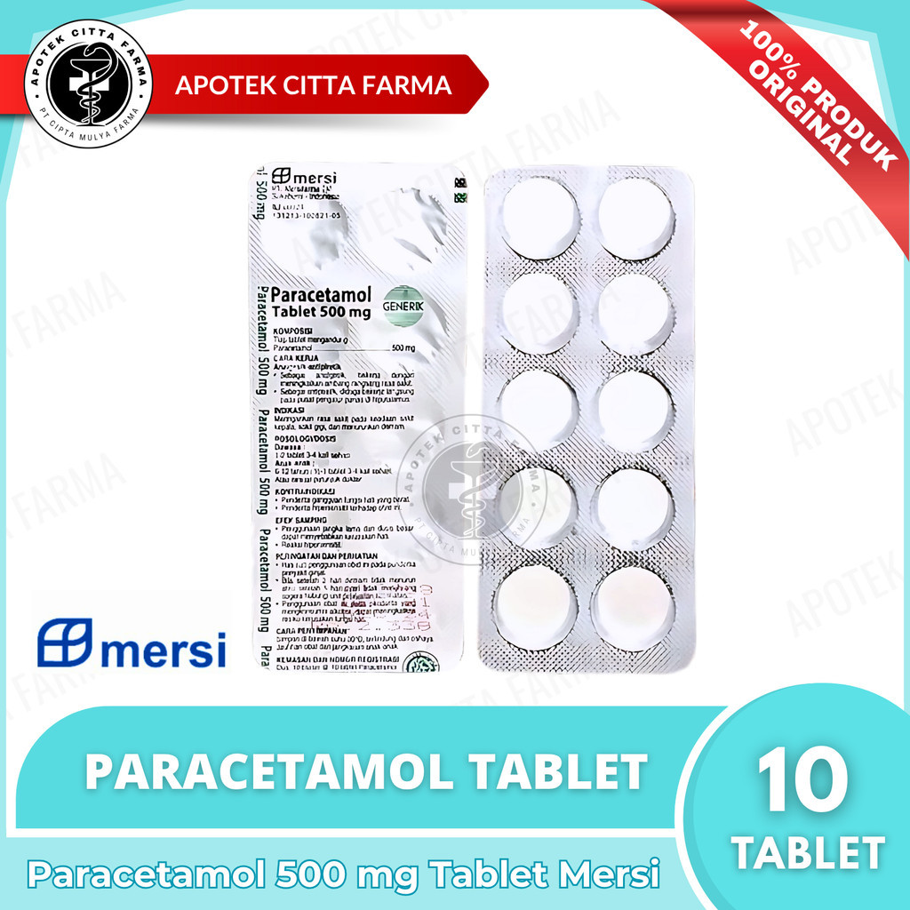 Paracetamol 500Mg Mersi Per 1 Strip @ 10 Tablet - Pereda Nyeri Dan Penurun Demam