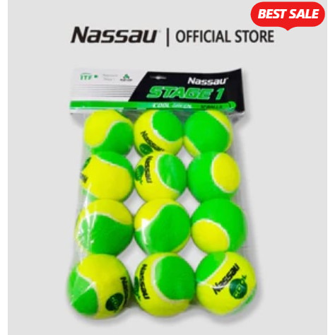 bola tenis nassau junior green stage 1 isi 12 original