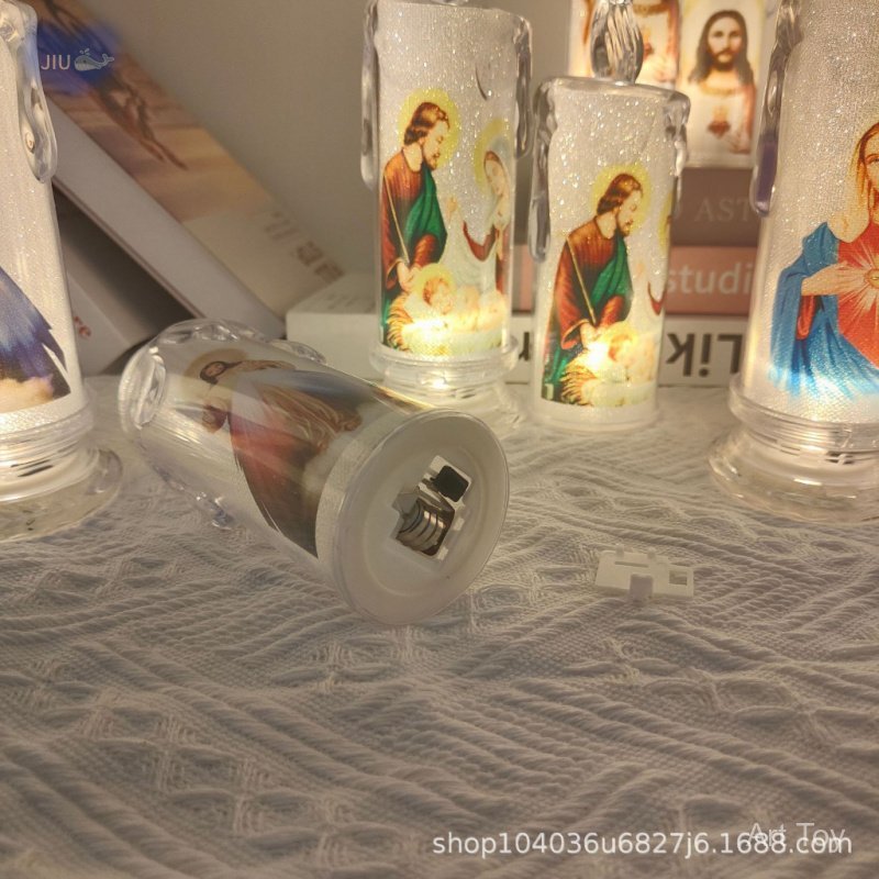 Lampu LED elektrik bentuk lilin Motif Tuhan Yesus Bunda Maria-Lilin Lampu LED Smokeless Gambar Rohan