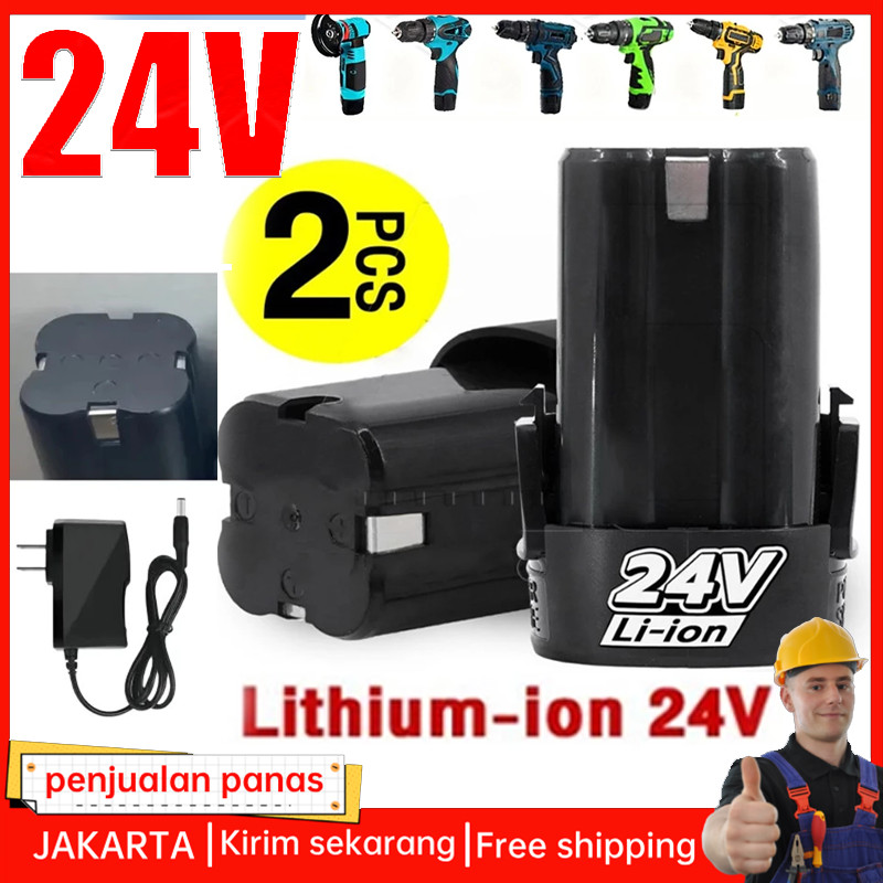 24V Baterai Mesin Bor Cas 24 Volt 3000 mAh Cordless Drill+Charge charger bor cordless 24v tool charg