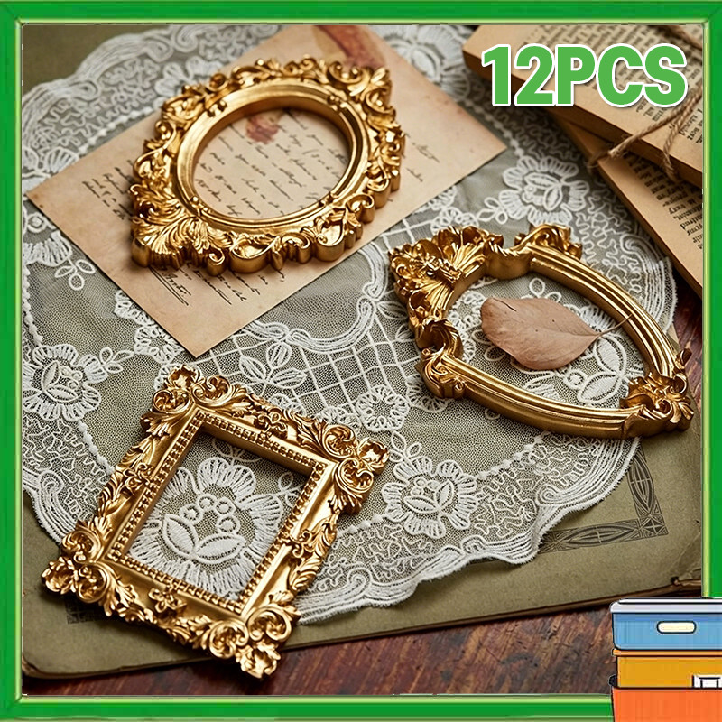 12PCS Aesthetic Mini Frame Frame Foto Mini Vintage Emas Bening European Frame Vintage Frame Bingkai 