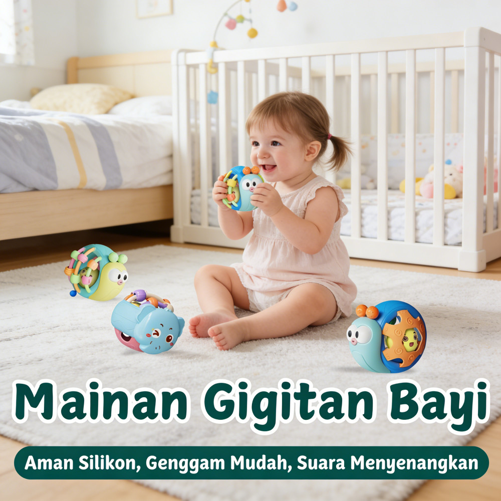 Bayi Teether Rattle Silicone/Mainan Anak Genggam Karet/Silicone Teether Bayi Mainan/Mainan Bersuara 