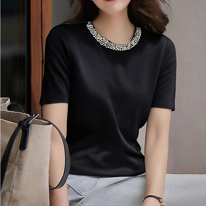 [COD]Sweater rajut hitam wanita berkualitas tinggi bertabur berlian.