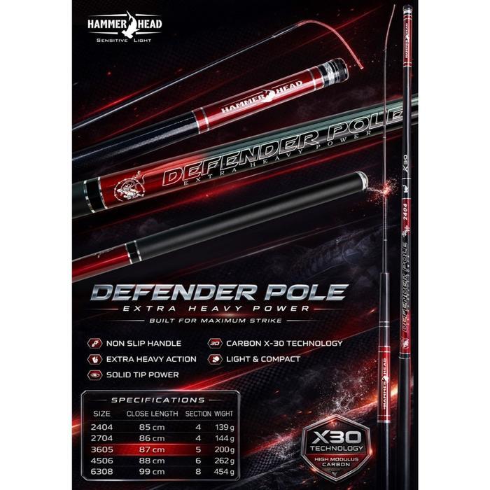 Promo HAMMER HEAD Joran Pancing Tegek DEFENDER POLE 240 - 630CM Carbon X30 Extra Heavy Solid Tip - 2